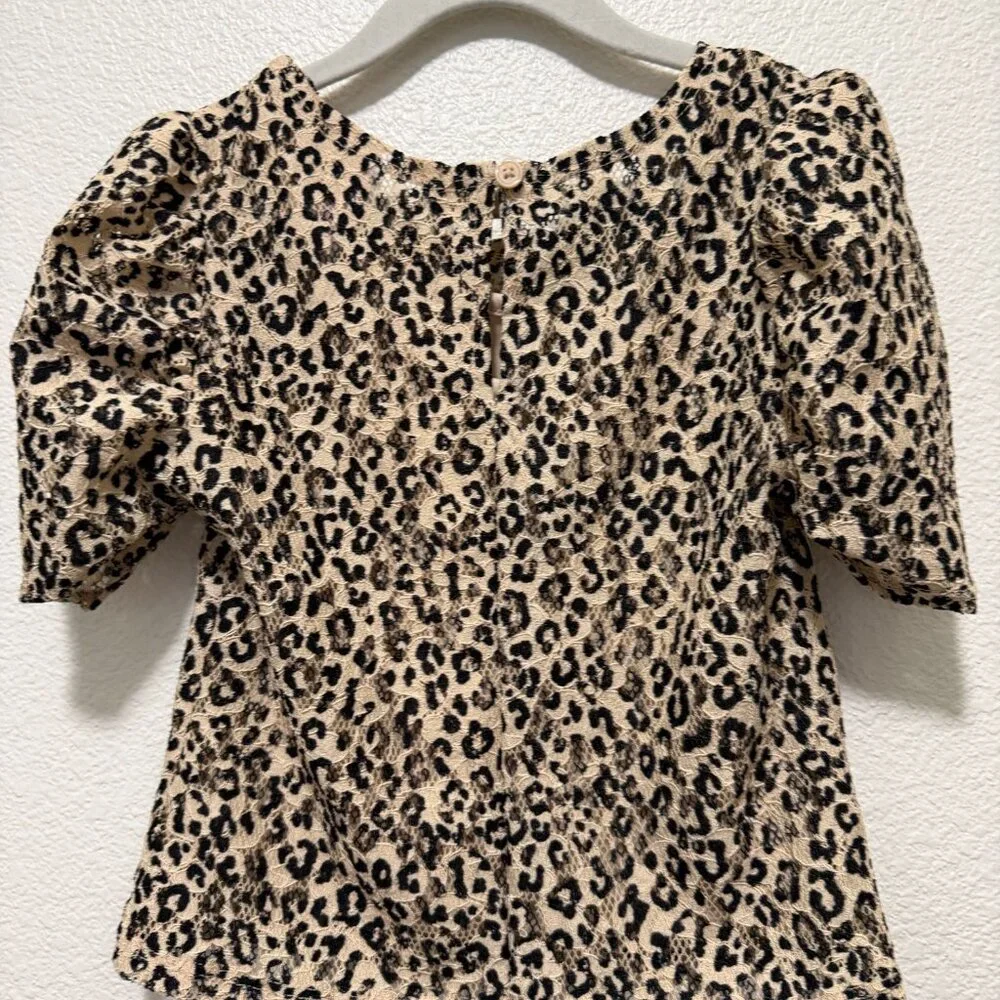 Justice leopard lace top with lined tan tank, short sleeve, size 6